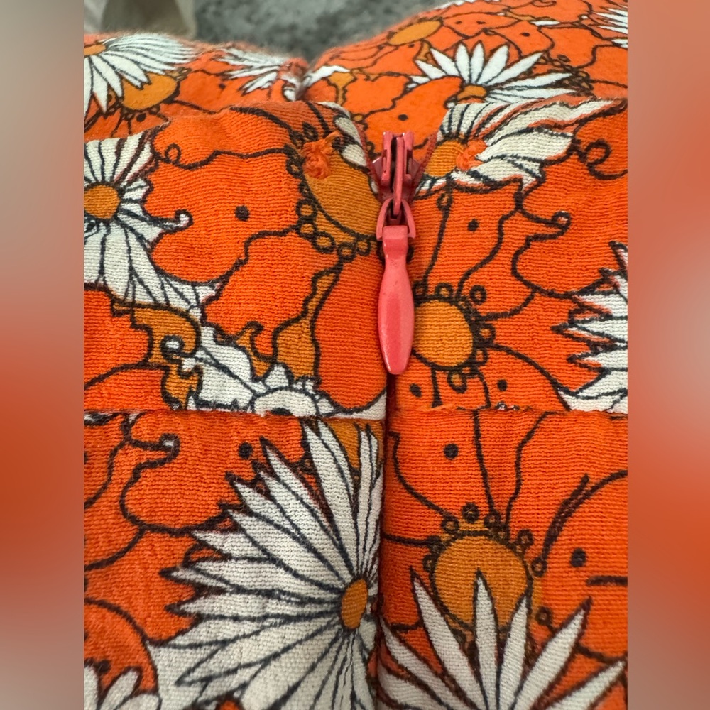 Topshop Orange Floral Daisy Wide Leg Pants Retro 70s Boho Trousers Size 4 - Picture 4 of 9